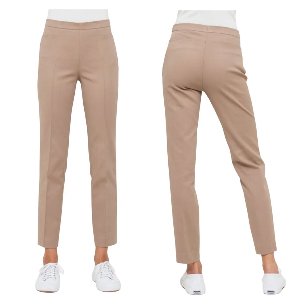 AKRIS PUNTO FRANCA PINTUCK ANKLE PANTS, TAN SIZE 8